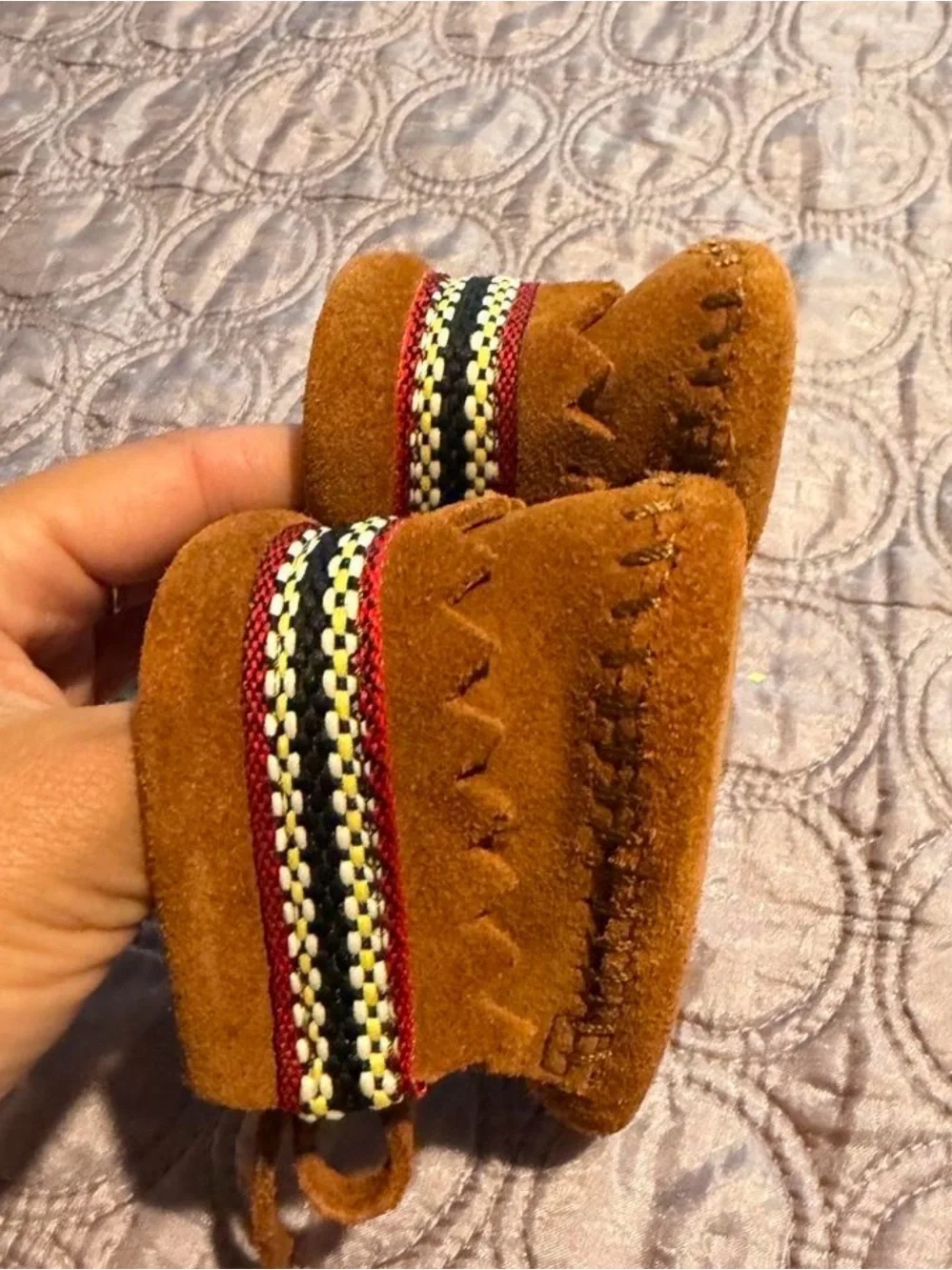 Minnetonka Toddler Suede Moccasins in Chestnut Brown